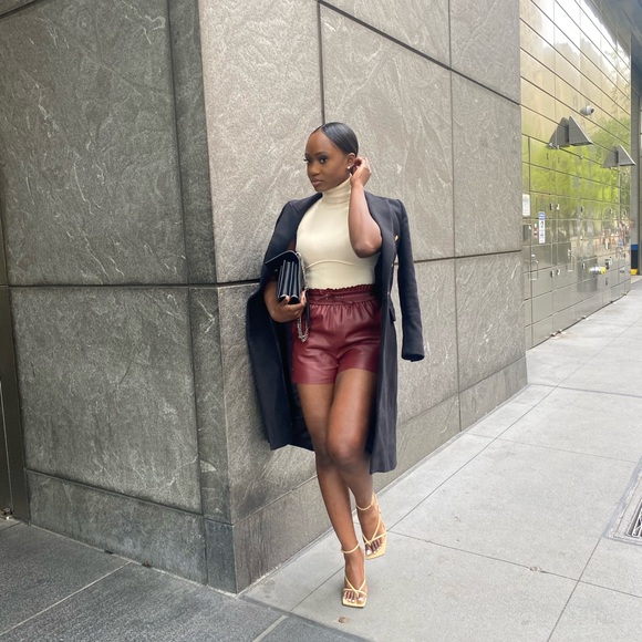 Women's Burgundy Leather Shorts - Picture 1 of 3